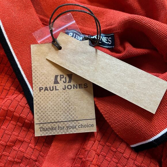 PJ Paul Jones Orange Polo Shirt Medium Knit Button Down Golf Preppy Retro Sporty - Picture 3 of 5